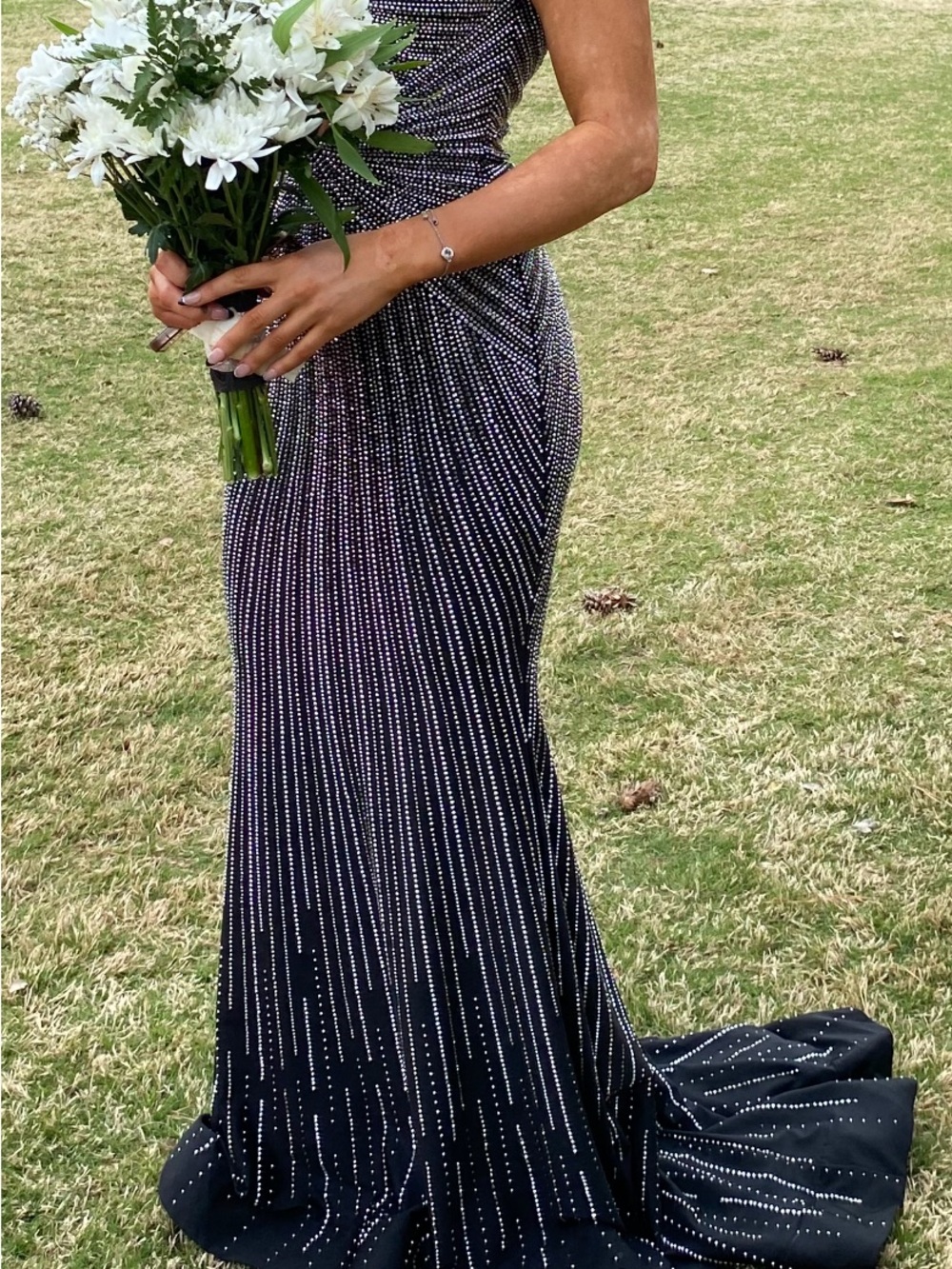 Sherri Hill Black Gown with Silver Crystal Stripes